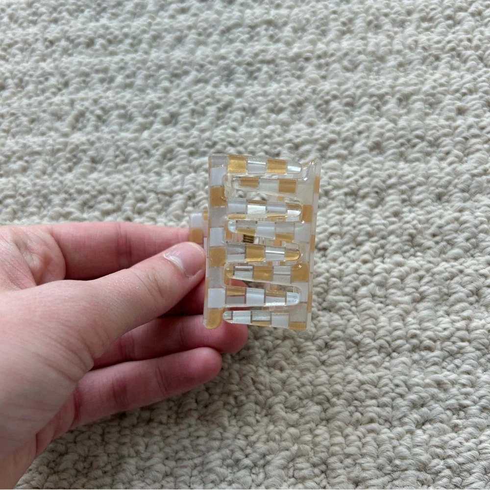 Creamsicle Orange and White Checkerboard Small Claw Clip